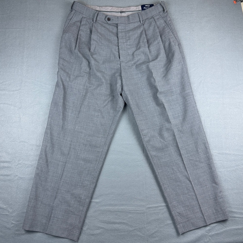 Lands End Mens Grey 100% Wool Pleated Traditional Fit Dress Pants 36x28 Trousers